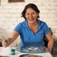 Load image into Gallery viewer, Floral Reverse-Painted Glass Wall Mirror in Purple from Peru - Floral Medallions in Purple | NOVICA