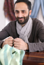 Load image into Gallery viewer, Striped Wool and Silk Blend Shawl - Mint Stripes | NOVICA