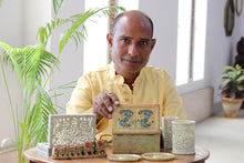 Load image into Gallery viewer, Blue Spring-Themed Hand-Carved Alabaster Elephant Figurine - Primaveral Regality | NOVICA