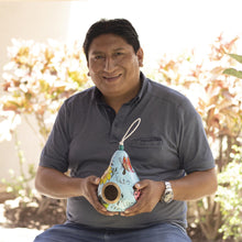 Load image into Gallery viewer, Dried Mate Gourd Green Hand Painted Birdhouse from Peru - Avian Condo | NOVICA