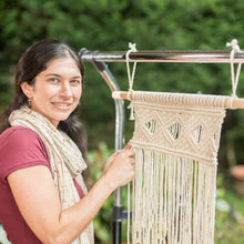 Load image into Gallery viewer, Macrame Cotton and Wood Hanging Shelf in Beige and Ivory - Boho Elegance | NOVICA