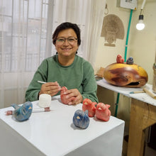 Load image into Gallery viewer, Handmade Cedar Wood and Natural Fiber Bird Figurine in Red - Red Plumage | NOVICA