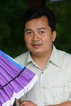 Load image into Gallery viewer, Paper And Bamboo Parasol with Asian Crane Motif - Crane Morning | NOVICA