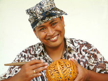 Load image into Gallery viewer, Hand Carved Coconut Shell Catchall from Indonesia - Bamboo Wraps | NOVICA
