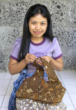 Load image into Gallery viewer, Embroidered Cotton Cosmetic Bag in Blue with Batik Motif - Blue Blooming | NOVICA