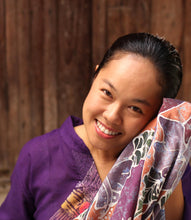 Load image into Gallery viewer, Handcrafted Batik Cotton Tunic Long Sleeve Blouse - Blue Frangipani Universe | NOVICA