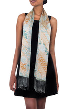 Load image into Gallery viewer, Batik Silk Patterned Scarf - Green Lotus Blossom | NOVICA