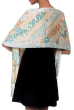Load image into Gallery viewer, Batik Silk Patterned Scarf - Green Lotus Blossom | NOVICA