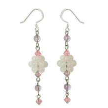 Load image into Gallery viewer, Sterling Silver Beaded Rose Quartz Earrings - Enchanted Bloom | NOVICA