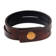 Load image into Gallery viewer, Modern Leather Wristband Bracelet - Duality in Brown | NOVICA