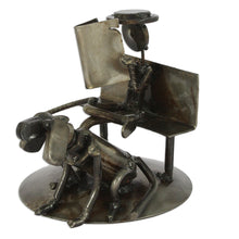 Load image into Gallery viewer, Auto Part Sculpture Recycled Metal Art Man and Dog Mexico - Rustic Friends | NOVICA