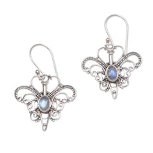 Load image into Gallery viewer, Rainbow Moonstone Sterling Silver Dangle Earrings - Butterfly Love | NOVICA