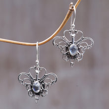 Load image into Gallery viewer, Rainbow Moonstone Sterling Silver Dangle Earrings - Butterfly Love | NOVICA