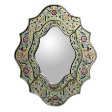Load image into Gallery viewer, Hand Made Reverse Painted Glass Bird Mirror - Verdant Spring | NOVICA