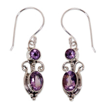 Load image into Gallery viewer, Sterling Silver Amethyst Dangle Earrings - Crown Princess | NOVICA