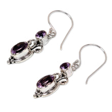 Load image into Gallery viewer, Sterling Silver Amethyst Dangle Earrings - Crown Princess | NOVICA