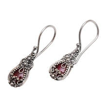 Load image into Gallery viewer, Sterling Silver Garnet Dangle Earrings - Red Blossoms | NOVICA