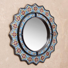 Load image into Gallery viewer, Reverse Painted Glass Floral Wall Mirror with Bluebells - Bluebells | NOVICA