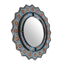 Load image into Gallery viewer, Reverse Painted Glass Floral Wall Mirror with Bluebells - Bluebells | NOVICA