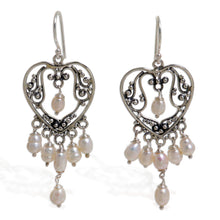 Load image into Gallery viewer, Sterling Silver Pearl Chandelier Earrings - Heart Symphony | NOVICA