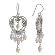 Load image into Gallery viewer, Sterling Silver Pearl Chandelier Earrings - Heart Symphony | NOVICA
