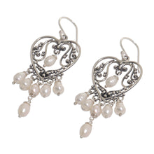 Load image into Gallery viewer, Sterling Silver Pearl Chandelier Earrings - Heart Symphony | NOVICA