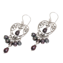 Load image into Gallery viewer, Sterling Silver Pearl Heart Shaped Earrings - Heart Symphony in Black | NOVICA