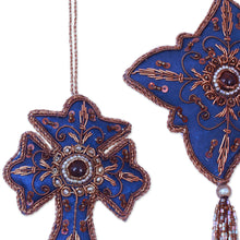 Load image into Gallery viewer, Artisan Crafted Christmas Ornament Set 8 Beaded Embroidery - Teal Splendor | NOVICA