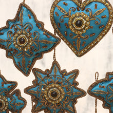 Load image into Gallery viewer, Teal Hand Crafted Beaded Ornaments from India (Set of 10) - Teal Joy | NOVICA