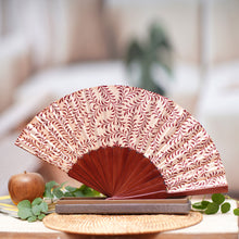 Load image into Gallery viewer, Indonesian Silk Patterned Fan - Red Fern | NOVICA