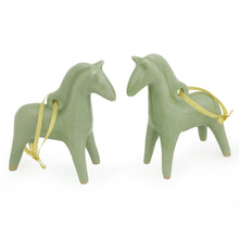 Load image into Gallery viewer, Unique Celadon Ceramic Christmas Ornaments (Pair) - A Season for Horses | NOVICA