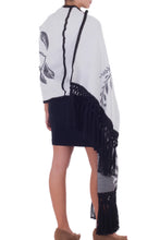 Load image into Gallery viewer, Handcrafted Alpaca White and Grey Reversible Shawl Wrap - Midnight Wheat | NOVICA