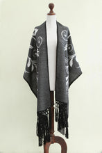 Load image into Gallery viewer, Handcrafted Alpaca White and Grey Reversible Shawl Wrap - Midnight Wheat | NOVICA