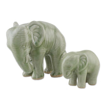 Load image into Gallery viewer, Green Celadon Ceramic Elephant Statuettes (Pair) - Natural Nurture | NOVICA