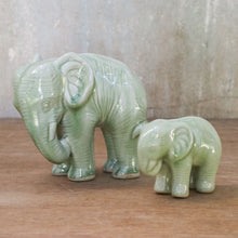 Load image into Gallery viewer, Green Celadon Ceramic Elephant Statuettes (Pair) - Natural Nurture | NOVICA