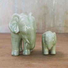 Load image into Gallery viewer, Green Celadon Ceramic Elephant Statuettes (Pair) - Natural Nurture | NOVICA