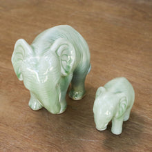 Load image into Gallery viewer, Green Celadon Ceramic Elephant Statuettes (Pair) - Natural Nurture | NOVICA