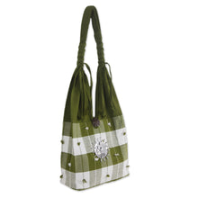 Load image into Gallery viewer, Patterned Cotton Shoulder Bag from Thailand - Green Plaid Elephant | NOVICA