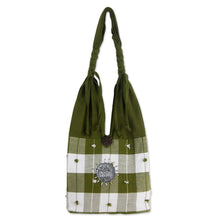 Load image into Gallery viewer, Patterned Cotton Shoulder Bag from Thailand - Green Plaid Elephant | NOVICA