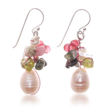 Load image into Gallery viewer, Pearl and peridot cluster earrings - Rosy Dawn | NOVICA