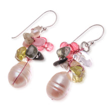 Load image into Gallery viewer, Pearl and peridot cluster earrings - Rosy Dawn | NOVICA