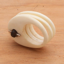 Load image into Gallery viewer, Unique Wood and Bone Cocktail Ring - Ivory Waves | NOVICA