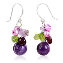Load image into Gallery viewer, Handcrafted Amethyst and Pearl Dangle Earrings - Bright Bouquet | NOVICA