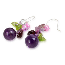 Load image into Gallery viewer, Handcrafted Amethyst and Pearl Dangle Earrings - Bright Bouquet | NOVICA
