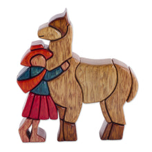 Load image into Gallery viewer, Hand Carved Wood Sculpture Andean Folk Art - Love My Llama | NOVICA