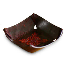 Load image into Gallery viewer, Leather Catchall in Brown Leather with a Floral Motif - Sunflower Magic | NOVICA