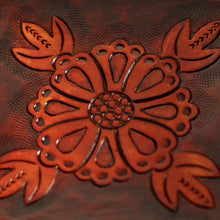 Load image into Gallery viewer, Leather Catchall in Brown Leather with a Floral Motif - Sunflower Magic | NOVICA