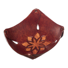 Load image into Gallery viewer, Andean Floral Hand Tooled Leather Catchall in Dark Brown - Gothic Star | NOVICA