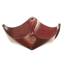 Load image into Gallery viewer, Andean Floral Hand Tooled Leather Catchall in Dark Brown - Gothic Star | NOVICA