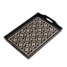 Load image into Gallery viewer, Handmade Black Reverse Painted Glass Serving Tray - Floral Muse | NOVICA